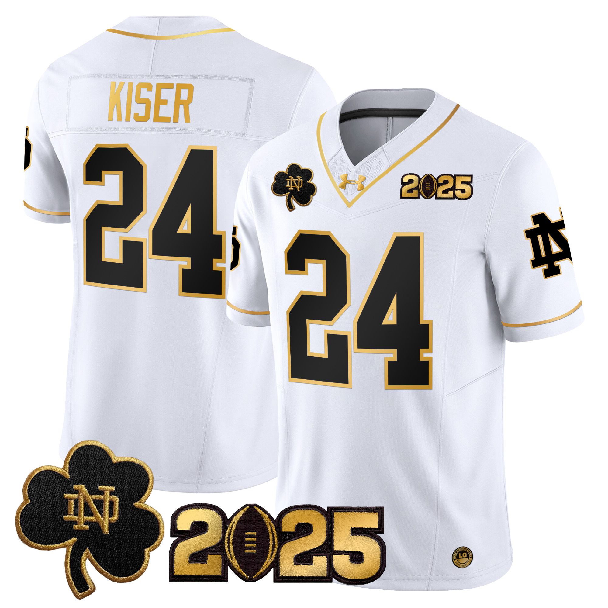 Men Notre Dame Fighting Irish #24 Kiser White 2025 CFP Final Patch Gold Vapor Limited NCAA Jersey->ncaa teams->NCAA Jersey